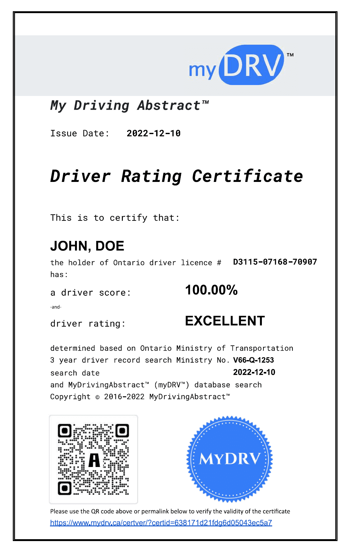 Driver Certificate